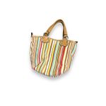 Vintage Y2K Women's Striped Canvas Leather Handle Shoulder Hand Bag Beachy Artsy Red Photo 2