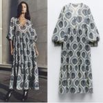 ZARA  Metallic Baroque Sheer Overlay Balloon Sleeve‎ Maxi Dress Blue Size Small Photo 15