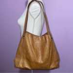 American Leather Co. QVC Liberty Shopper Tote Tooled Floral Handbag Purse Boho Tan Photo 1