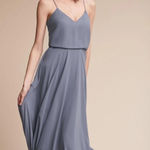 Jenny Yoo  Bridesmaid Dress Chiffon Evening Gown 4 Stormy Gray Blue Event Wedding Photo 0