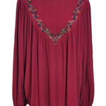 Chic Soul  Burgundy Embroidered Boho Blouse NWOT Size 1X Oxblood Embroidered Top Photo 0