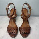 Fendi Brown Perforated Ankle Strap Platform Sandals US 9.5 Striped Heel Photo 3