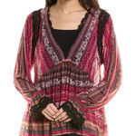 Free People Natalie Printed Long Sleeve Top in Plum Combo sz XS NWT $128R Photo 0