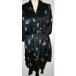 Natori NWT New Designer Short Wrap Robe Womens L Silky Satin Flowers Black Lace Photo 1