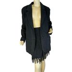 Theo Miles. VINTAGE 1990'S DARK GRAY WOOL BLEND FRINGE ACCENT SKIRT SUIT (10) Photo 6