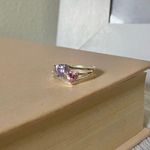 Double Heart Pink Purple Promise Ring Vintage “Jolie” Silver Triple Shank Femme Jewelry Photo 2