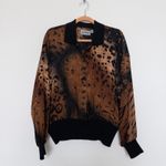 Adrianna Papell VTG Womens Silk Blouse Size 10 Brown Animal Print Retro Fall Photo 1