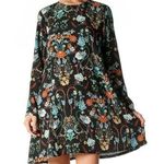 ZARA  Black with Floral Print A-Line Mini Dress long sleeve shift size medium Photo 0