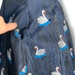 Retro Navy Blue Swan Print Sleeveless Fit and Flare Dress Bow Detail V Neckline Photo 6