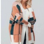 Dreamers  Colorblock Cardigan Blush Pink Green Cozy Open Front Sweater M L Boho Photo 0
