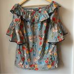 ZARA Off The Shoulder Gingham Floral Ruffle Dress Photo 3