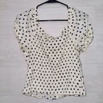 Monteau Women's Small White Polka Dot Short Sleeve Linen Blend Button Up Shirt Photo 7
