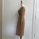 ZARA  Square Neck Ribbed Knit Waist Detail Bodycon Midi Dress in Nude Size S Photo 3