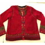 Icelandic Design Sweater Sz Medium Orange Embroidered Beaded Lined Cardigan YC Photo 6