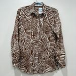 J. McLaughlin  Britt Blouse XS NWT $178 100% Linen Collar Button Gauzy Geo Brown Photo 0