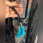 Black Blue Paisley Blouse w crochet back design by Meadow Rue M boho flowy Size M Photo 4