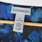 Catherines  Floral Beaded Tunic Top Sz 3X Blue Pleated Lightweight Stretch Flowy Photo 4
