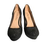 De Blossom Collection  Jennifer Platform Heels 10 Black Rhinestones Stilettos Photo 3