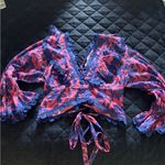 Fancy D Boutique Olivaceous Vibrant Pink and Navy Floral Crop Top Blue Photo 2