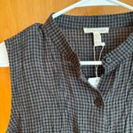 Eileen Fisher Black Gingham Mandarin Collar Sleeveless Linen Shirt XS Photo 1