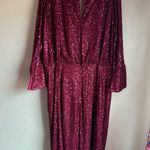 ASOS NWT Burgundy Red Sequin 3/4 Sleeve Wrap Midi Maxi Formal Cocktail Dress 22 Photo 13