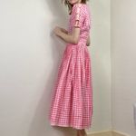 Vintage Pink & White Plaid Lattice Sleeve A Line Midi Dress Size S Photo 2