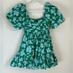 AMUR Martine Mini Dress floral Sz 6 sweetheart neck puff sleeve green Photo 2