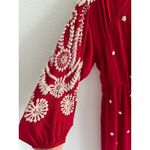 Free People Jumpsuit Womens Small Red Cream Embroidered Wide Leg Boho Festive Photo 4