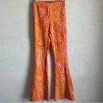ZARA Orange Pink Paisley Retro Hippie Flare Elastic Waist Pants Size S-NWT Photo 3