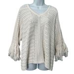 CAbi Cream Ivory Fringe Fiesta Poncho Open Knit Half Sleeve Sweater Top size M Photo 1