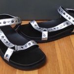 LF L ‘Veda’ Silver Leather Studded Ankle Strap Wedge Sandals - Size 8.5M Photo 3