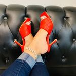 None Red Leather Women PeepToe Sexy Heels Slip On Party Christmas Sandals Size 6.5‎ Photo 1