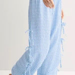 Sincerely Jules Blue Gingham Wide Leg Pants with Side Ties Photo 0