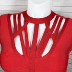 Bebe  Cutouts Cage Bodycon Bandage Top Cap Sleeve Cherry Red Large‎ Photo 4