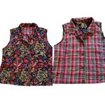 Reversible Floral Plaid Vintage Sleeveless Vest Button Up Womens Large XL Blue Photo 1