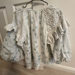 Anthropologie NWT  Embroidered Smocked Linen Top Boho Photo 7