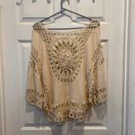 REBELLION Cream Crochet Lace Overlay Top 3/4 Sleeve Boho Festival Medium Surf Photo 5