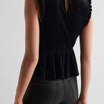 EXPRESS Velvet Crew Neck Lace Embroidered Peplum Top Photo 2