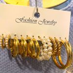 H&M Gold and Pearl Hoop Earrings Set x6 Photo 0