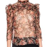 Sandro  Silk Metallic Floral Amina Chiffon Blouse Small Photo 2