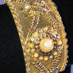 Gold Tone Mesh Rhinestone Faux Pearl Boho Retro Chunky Bangle Bracelet Photo 2
