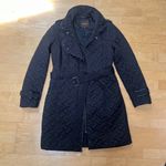 Cole Haan Black Signature Quilt Belted Coat With Lambskin Trim, Size Small Photo 1