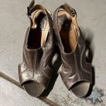 Clarks  Pewter Open Toe Sandal Bootie Chunky Heels Size 8 EUC Photo 0