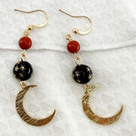 Celestial Sun + Moon Dangle Earrings, Moon + Sun Charms Boho Drop Earrings Gold Photo 0