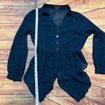 Story On Women’s Long Sleeve Sheer Button Down Blouse Navy Size Large Photo 2