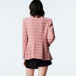 ZARA TWEED WEAVE TEXTURED DOUBLE BREASTED BLAZER RED/WHITE SIZE L NEW Photo 8