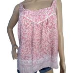 Maeve Anthropologie Pink and White Leaf Patterned Babydoll Tank Top Photo 0