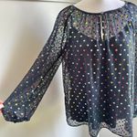 J.Crew Navy Blue Colorful Polka Dot Sheer Overlay Keyhole Blouse Small Photo 2