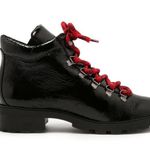 Schutz NEW  Niceia Patent Leather Hiking Ankle Boot Black Red Photo 4