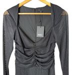 NBD NWT  Revolve Black Shimmer Sienna Catsuit Jumpsuit Sheer‎ Sleeves Ruched, S Photo 2